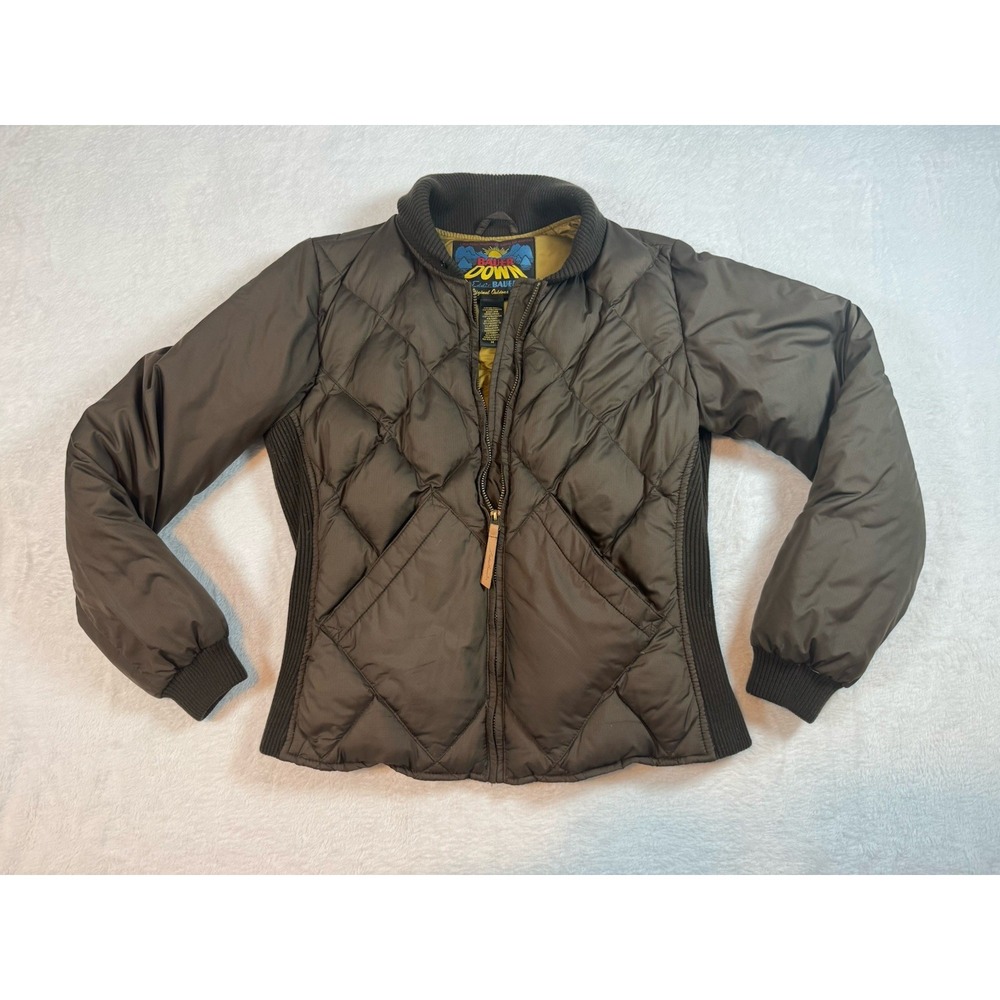 Eddie‎ Bauer Goose Down EB 550 fill power Green Gold hooded Coat Size M Retro